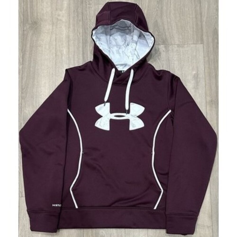 Under Armour Sweater Women Sz M Burgundy w/Pink Camo Print Hoodie Quilted Logo